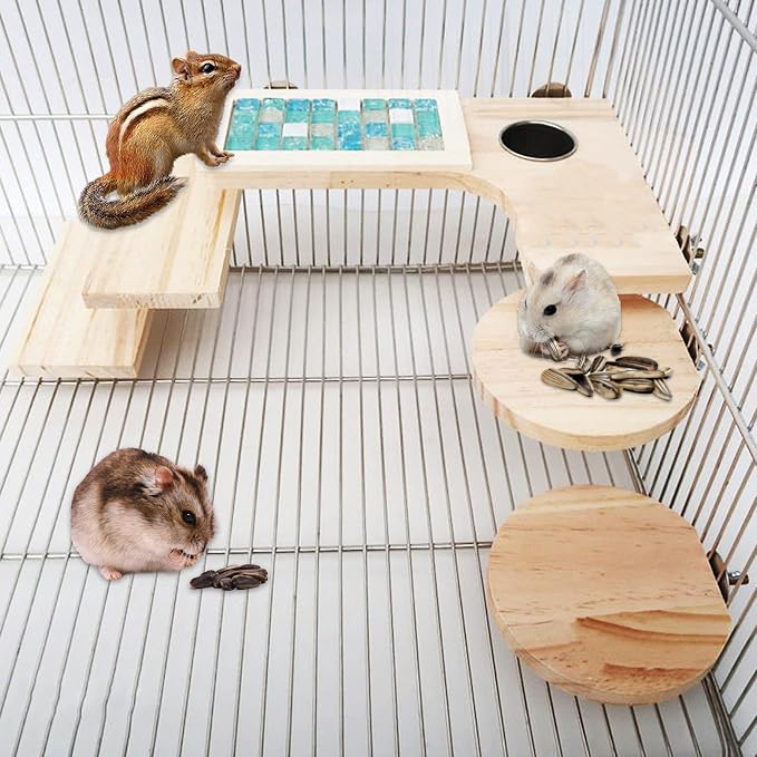 BNOSDM 2Pcs Black Rabbit Grinding Claw Pads 2Pack Bunny Scratch Foot Pads and Wooden Hamster Cage Platform Set Wood Chinchesilla Ledges and Platforms for Guinea Pig Ferret Chinchesilla Mouse