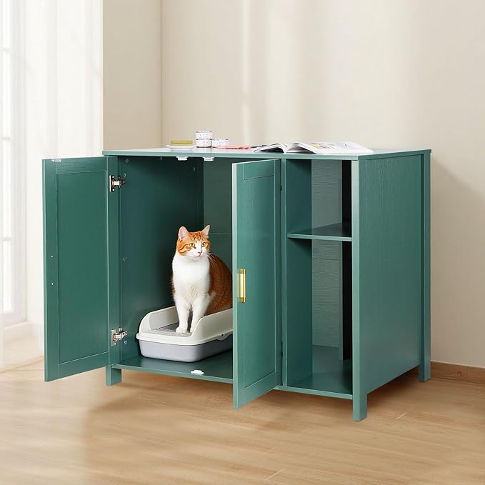 VEVOR Cat Enclosure, 41.3 in Self Cleaning Litter Box Cabinet, with Drawer & Detachable Divider, Automatic Litterbox Enclosure with Built-in Power Outlet, Fits Most Smart Litterboxes
