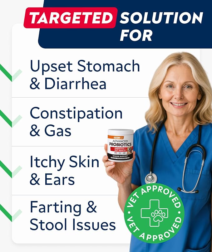 StrellaLab Vet Strength Dog Probiotics Treats - 60 Billion CFU per jar + Digestive Enzymes Prebiotics - Chewable Fiber Supplement w/Pumpkin - Diarrhea, Gas, Constipation, Upset Stomach Relief