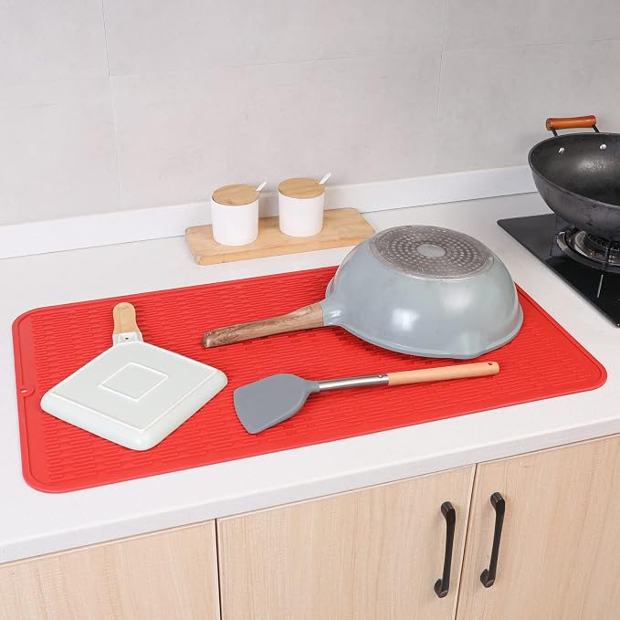 MicoYang Silicone Dish Drying Mat for Multiple Usage,Easy clean,Eco-friendly,Heat-resistant Silicone Mat for Kitchen Counter or Sink,Refrigerator or Drawer Liner Red 4XL 32 inches x 18 inches