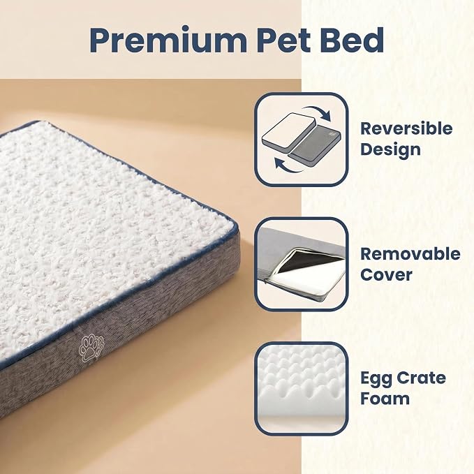 EMPSIGN Reversible Dog Bed Mat, Washable Pet Bed for Large Medium Small Dogs, Kennel Pad with Removable Cover, Bed Mattress for Crate Kennel, All Season Dual-Sided Plush & Canvas Pet Bed