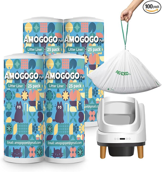 100 Pack Litter Box Liners, Compatible with PetSafe ScoopFree OpenSky Automatic Litter Box, Large Capacity Waste Bin Liners, Heavy Duty, Thick Drawstring Refill Bags, 25.39" x 12.6"