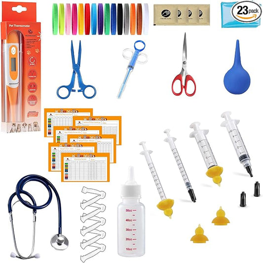 REDDOUDOU Puppy Kitten Whelping Kit, Whelping Kit with Feeding Nipple Bottle Stethoscope Scissors Cord Clamps Aspirator etc Full kit