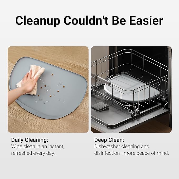 DownyPaws Cat Food Mats for Floors Waterproof, BPA Free Silicone Pet Feeding Mat, Non-Slip Pet Food Mat with High Raised Edge, Cat Placemat for Messy Drinkers, 18"×12.5", Gray (Pack of 2)