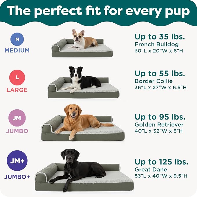 Furhaven Orthopedic Dog Bed for Large Dogs w/ Removable Bolsters & Washable Cover, For Dogs Up to 95 lbs - Plush & Suede Sofa - Espresso, Jumbo/XL