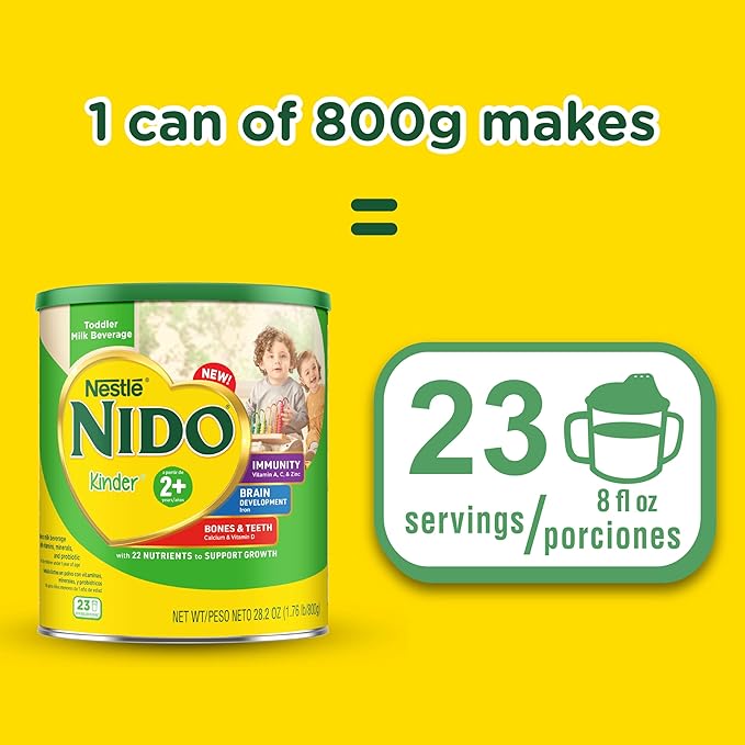 Nestlé NIDO Kinder Toddler Milk Beverage Powder Mix, 2 + Years, 23 Servings per Container, 28.2oz (Pack of 4)