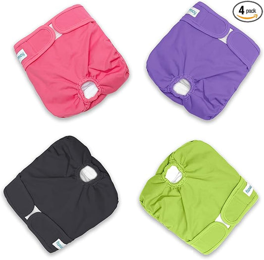 Teamoy 4pcs Washable Female Dog Diapers, Reusable Doggie Diaper Wraps for Female Dogs, Super-Absorbent and Comfortable, Small