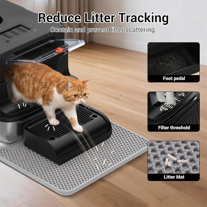 Stainless Steel Cat Litter Box with Lid, Extra Large Cat Litter Box for Large Cats, Metal Litter Boxs with High Sided Enclosed and Scoop, Easy to Clean, Top Entry, Odor Control, Black