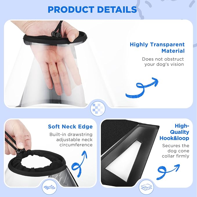 BONTHEE Clear Dog Cone Collar–Extra-Long Recovery E-Collar for Dogs, Transparent Adjustable Dog Cones Alternative for Small Large Medium Size Dogs,Protective Neck Brace with Soft Edges-XXL