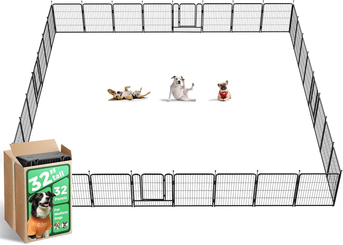FXW Rollick Unleashed Dog Playpen for Indoor, Yard, RV Camping, 32 inch 32 Panels for Small and Medium Dogs, Black│Patented