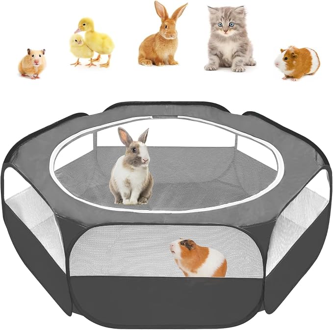 Amakunft Small Animal Pop-Up Playpen with Mesh Cover, 47'' x 23.6'' x 15'' Chicken Brooder Box, Play Pen Indoor Outdoor for Guinea Pigs, Bunny, Rabbits, Ferrets, Chinchillas, Kittens | Indoor/outdoor, water-resistant, chicken brooder, travel playpen fo...