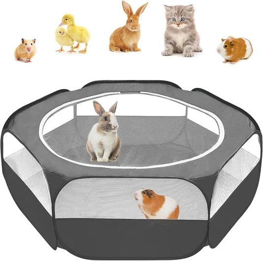 Amakunft Small Animal Pop-Up Playpen with Mesh Cover, 47'' x 23.6'' x 15'' Chicken Brooder Box, Play Pen Indoor Outdoor for Guinea Pigs, Bunny, Rabbits, Ferrets, Chinchillas, Kittens | Indoor/outdoor, water-resistant, chicken brooder, travel playpen fo...