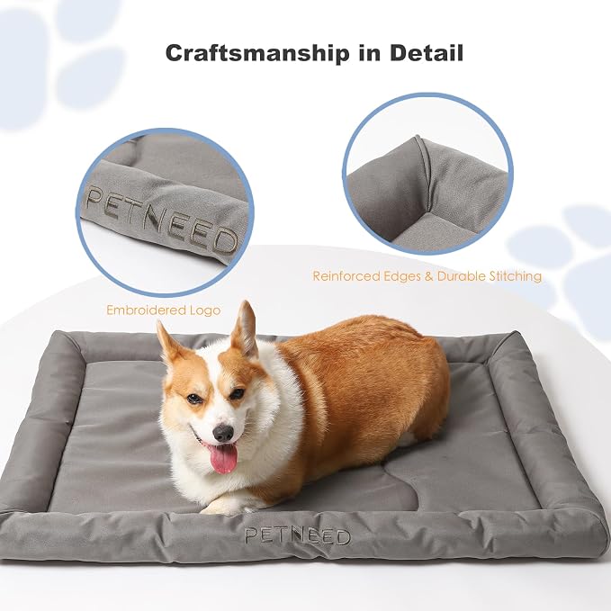Orthopedic Dog Bed Water-Resistant 900D Oxford - Indoor Outdoor Summer Dog Beds for Large Dogs up to 80lbs, Supportive Foam Washable Crate Bed with Plush Pillow (Grey)