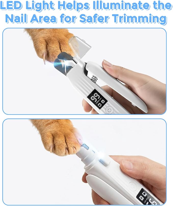 2-in-1 Led Cat Dog Nail Grinder - Rechargeable Pet Nail Trimmers with LED Light,300mAh Battery Quick USB Charge for Medium Small Dogs Cats Rabbits