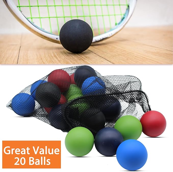 Magicorange 20 Pack Racquetball Multi Colored Racquetballs High Bounce Rubber Racquetballs with a mesh Bag