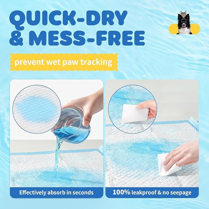 100 Count 22"x22" Dog Pee Pads, Training Puppy Pee Pads, Super Absorbency Disposable Underpads, Leak-Proof Quick-Dry Design, Disposable Pet Piddle and Potty Pads for Puppies, Dogs, Cats, Rabbits