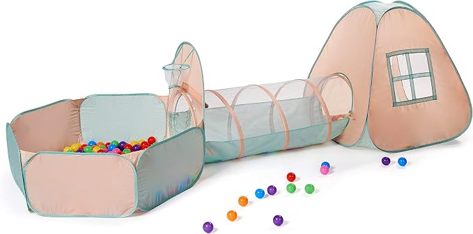 UTEX 3 in 1 Pop Up Play Tent with Tunnel, Ball Pit for Kids, Boys, Girls, Babies and Toddlers, Indoor/Outdoor Playhouse