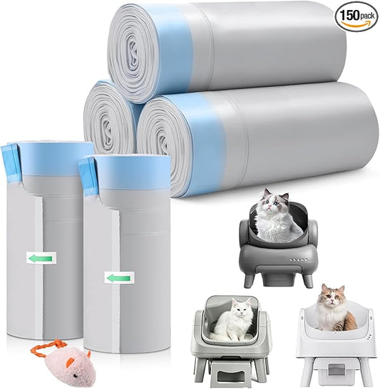 150 Count Automatic Cat Litter Box Bags Compatible with Petpivot Autoscooper 11/12 NeakasaM1 Open-Top Self-Cleaning Cat Litter Boxes, Leak-Proof Drawstring Trash Bags Replacement,27" x13",Holds 23 lbs