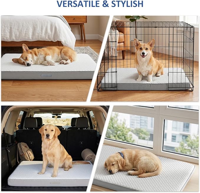 WDCOZY Orthopedic Cooling Dog Bed for Large Dogs, Q-Max>0.4 Breathable Summer Pet Mat with High Density Memory Foam, Removable Washable Cover, Non-Slip Dog Crate Bed for Pets Up to 60 lbs，36x23 Inch