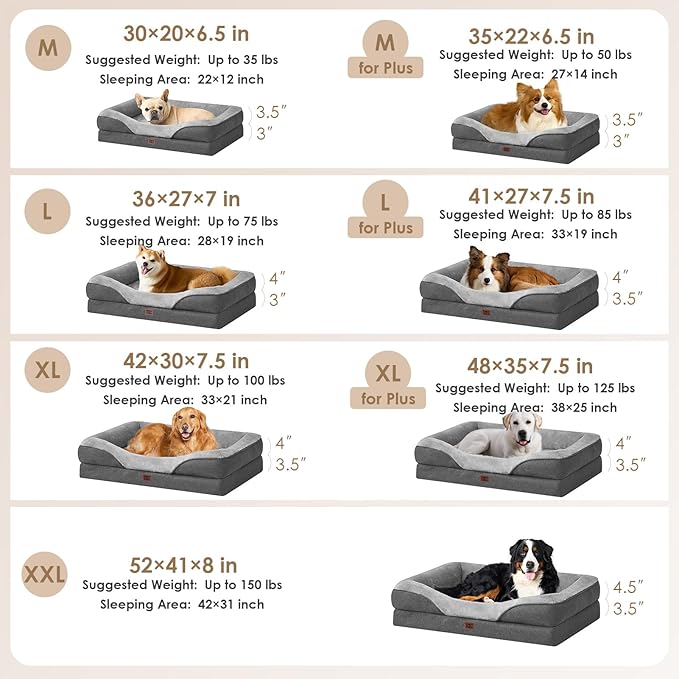 EHEYCIGA Orthopedic XXL Dog Bed for Large Sized Dog, 52x41 Inch Extra Large Memory Foam Dog Couch Bed with Sides, Waterproof Liner & Washable Removable Cover, Bolster Pet Sofa, Grey