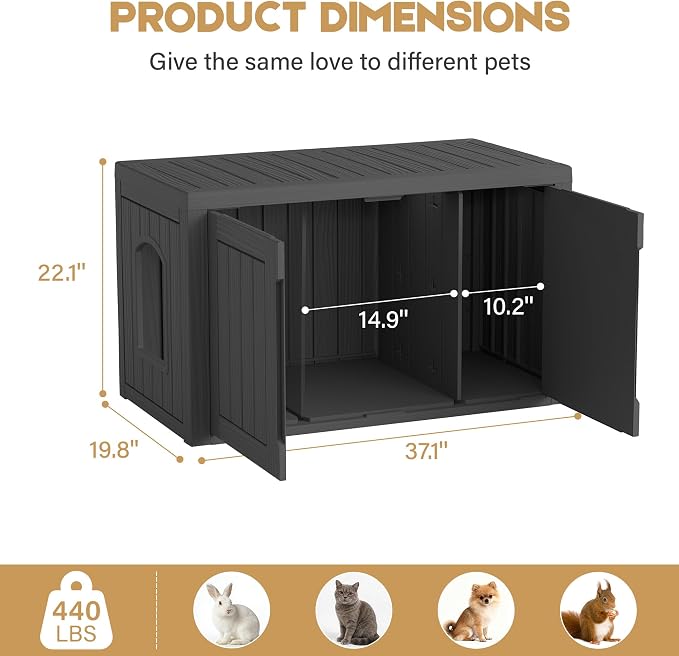 Cat Litter Box Enclosure, Covered Cat Litter Box with Adjustable Partition, Multi-Functional Hidden Enclosed Litter Box Furniture, Easy to Clean & Assemble, Black