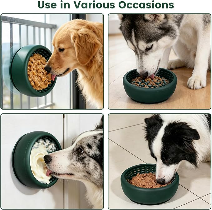Dog Slow Feeder Licking Bowl,Anxiety Relief Treat Dispenser, Non-Slip Anti-chocking Pet Dish, Interactive Puzzle Toy for Mediuml Large Breed,Freezable BPA Free Silicone Dishwasher Safe