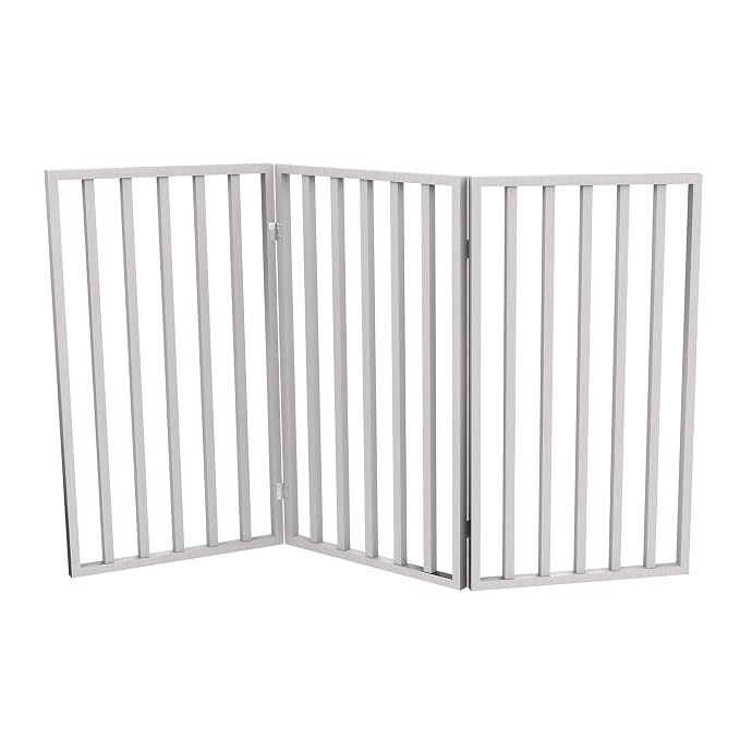 Pet Gate - 3-Panel Indoor Foldable Dog Fence for Stairs, Hallways, or Doorways - 54x32-Inch Wood Freestanding Dog Gates by PETMAKER (White)