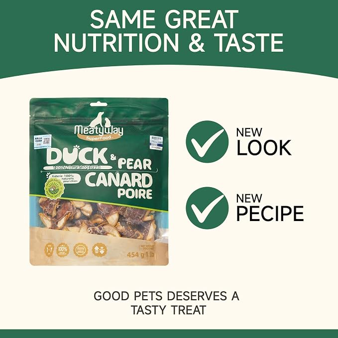MeatyWay Duck & Pear Wrapped Dog Treats, High Protein, Low Fat, 100% Natural Duck & Pear, Healthy and Natural Dog Training Treats for Small & Large Dogs, 454g/16 oz. Bag