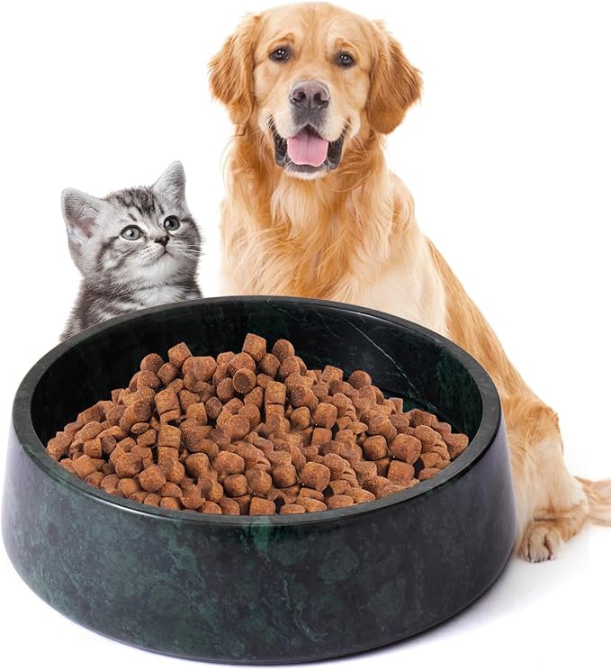 SAMAH Green Marble Dog Bowl, Non-Slip Dog Food Water Bowl, Large Weighted Stone Dish, Natural Marble Heavy Pet Bowl, Easy to Clean, Gifts for Cat Lovers, Perfect Cat Dog Gifts, Holds 6 Cups(6 lbs)