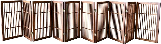 Urnporium Pet Dog Gate Freestanding, Strong Durable Folding Wooden Fence, Portable Acacia Hardwood Safety Barrier for Indoor & Outdoor Use (Brown Pet Gate, 10 Panel 30" Tall)