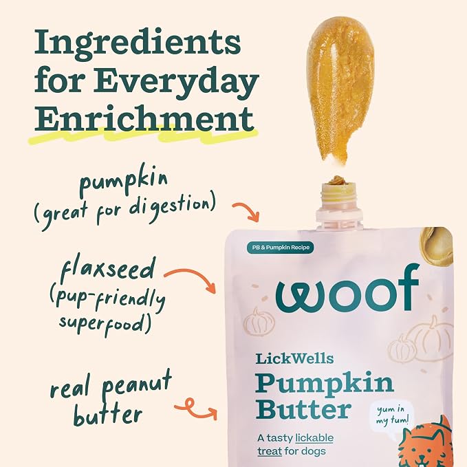 WOOF FlipMat Easy-to-Clean Lick Mat for Dogs + LickWells Pumpkin Butter - Dog Lick Mat Spread and Meal Topper for the FlipMat and LickMat