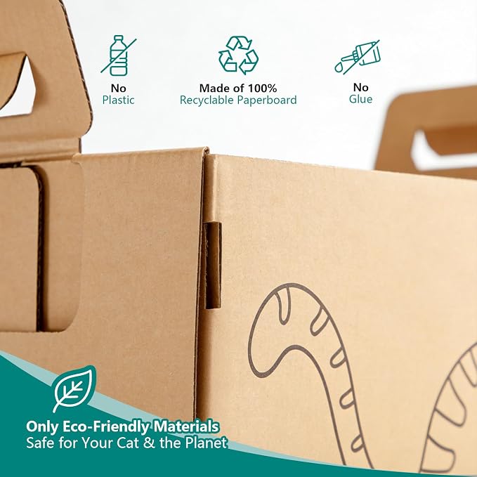 6-Pack Large Disposable Cat Litter Box, Recyclable Cardboard, Waterproof & Leak-Resistant, Portable for Travel, Temporary and Home Use