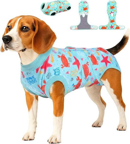 PetWarm Recovery Suit for Dogs, Surgical Suit for Dogs Female Spay Male Neutered, Dog Onesie for Surgery, Anti-Licking Dog Surgery Recovery Suit, Marine Animal Patterns, Green, L