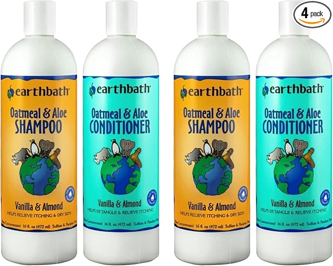 earthbath Oatmeal & Aloe Dog Shampoo and Conditioner Set - Oatmeal Shampoo & Conditioner for Dogs, Itchy, Dry Skin Relief, Pet Wash, Made in USA - Vanilla & Almond, 16 Fl Oz (Pack of 4)