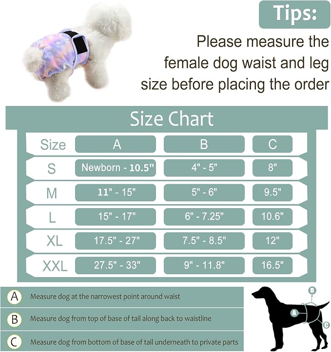 3 Pack Female Dog Diapers - Reusable Diapers for Doggie in Heat - Highly Absorbent Dog Diapers Female for Pet Incontinence with Adjustable Snaps (Tie Dye, S)