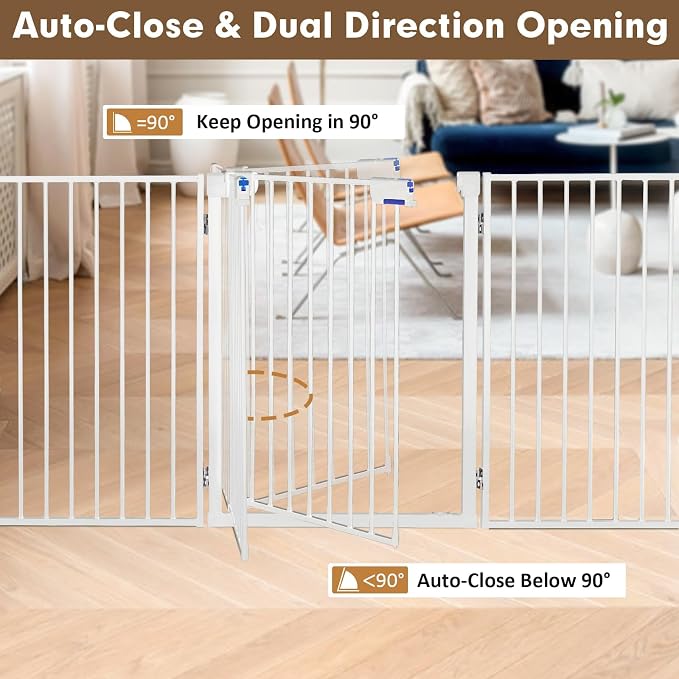 Metal Freestanding Dog Gates with Door,Extra Wide 24", 32" Height Foldable Dog Fence for Indoor & Outdoor, Heavy Duty Freestanding Pet Barrier for Stairs, Doorways, Halls, Kitchen,Yard,Christmas Tree