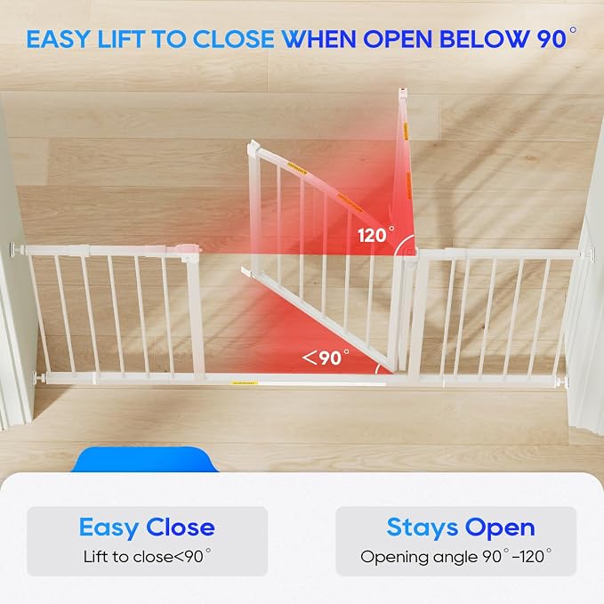 FDW 27” Tall Arched Extra-Wide Pet Gate,Adjustable 28”-51” Openings Walk-Through Metal Safety Gate for Indoor Stairs & Doorways, White