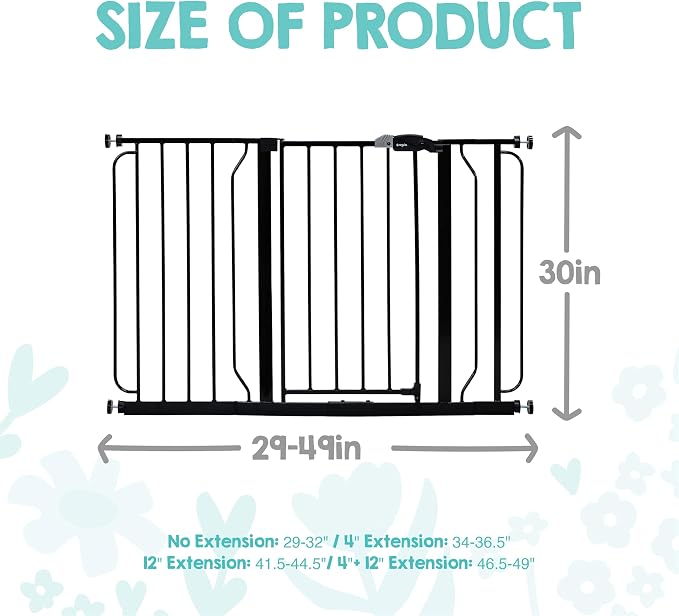 Regalo Safety 29-49" Easy Step Extra Wide Baby Gate for Doorways & Bottom of Stairs, Pressure Mounted Safety Gate with Door for Babies, Toddlers & Pets, Black