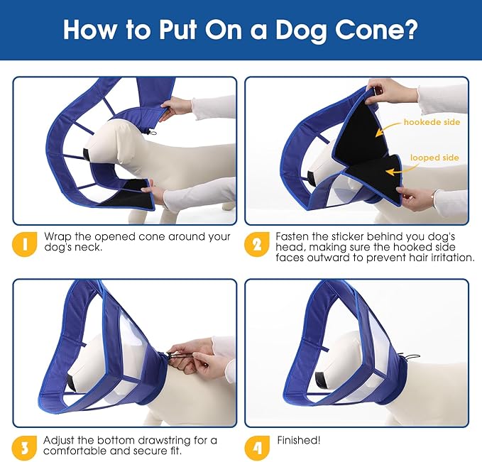 Dog Cone Collar Soft Adjustable Cone for Dogs to Stop Licking Dog Recovery E-Collar for Small Medium Large Dogs After Surgery Alternative(Blue, L)