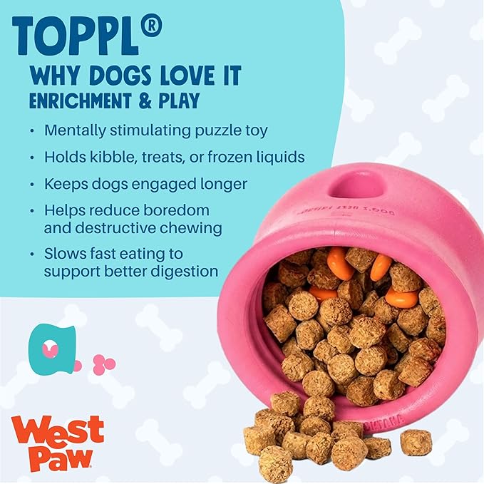WEST PAW Zogoflex Toppl Interactive Treat Dispensing Puzzle Dog Toy for Mental Stimulation & Enrichment-Holds Kibble & Treats-Lickable, Freezable & Dishwasher Safe-Made in USA-Small-Teal