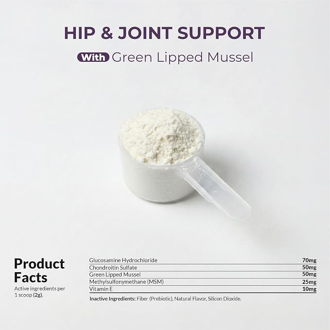 Hip & Joint Powder for Cats - Glucosamine, MSM & Green Lipped Mussel | With Glucosamine, Chondroitin, Green Lipped Mussel, MSM & Vitamin E for joint health & mobility. 4.23oz/120g.