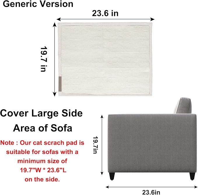 Cat Scratch Sofa Protector,23.6" L*19.7" W Cat Scratch Furniture Protector Pad, Couch Arm Sheild with Natural Sisal for Protecting Couch Sofa Chair Furniture(Beige/Left Handed)