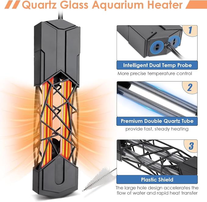 hygger Submersible Aquarium Heater 1200W Fish Tank Heater with Temperature Control & Auto Off Protection for 160-300 Gallons Saltwater and Freshwater