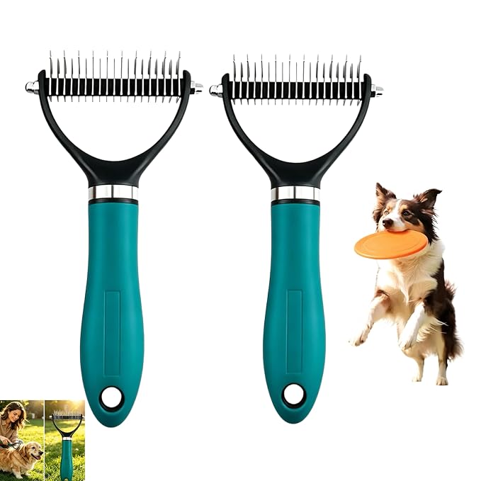 Dematting Comb for Dogs and Cats, 2026 New Rake Pet Brush for Effective Hair Removal, Deshedding Dog Brush Removing Tangles Knots for Thick Coats (2Pcs Green)