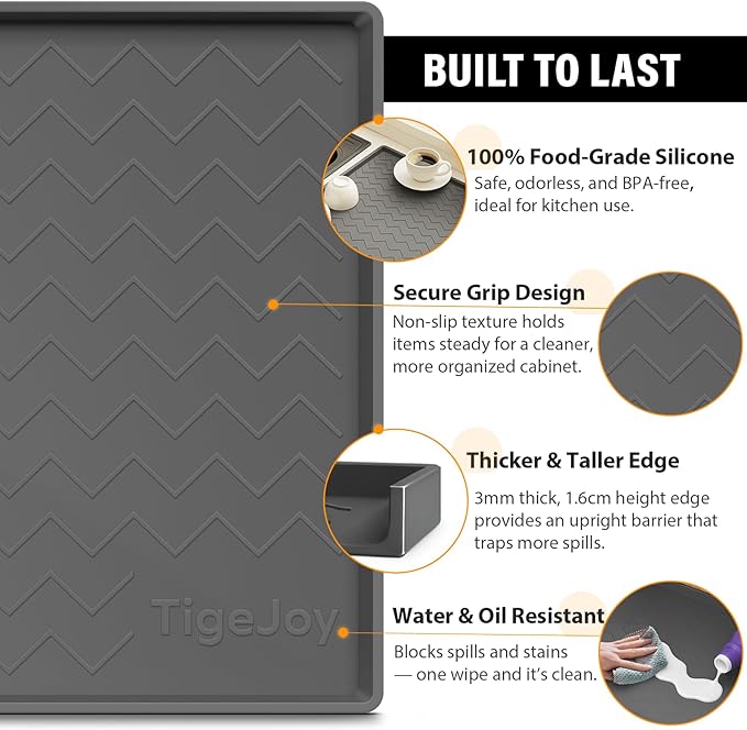 TigeJoy 40" x 19" Under Sink Mats for Kitchen Waterproof, Leak-Proof Silicone Mat Sink Protector and Cabinet Liner, Kitchen Essentials Organizer and Storage, Boot or Shoe Tray, Pet Feeding Mat