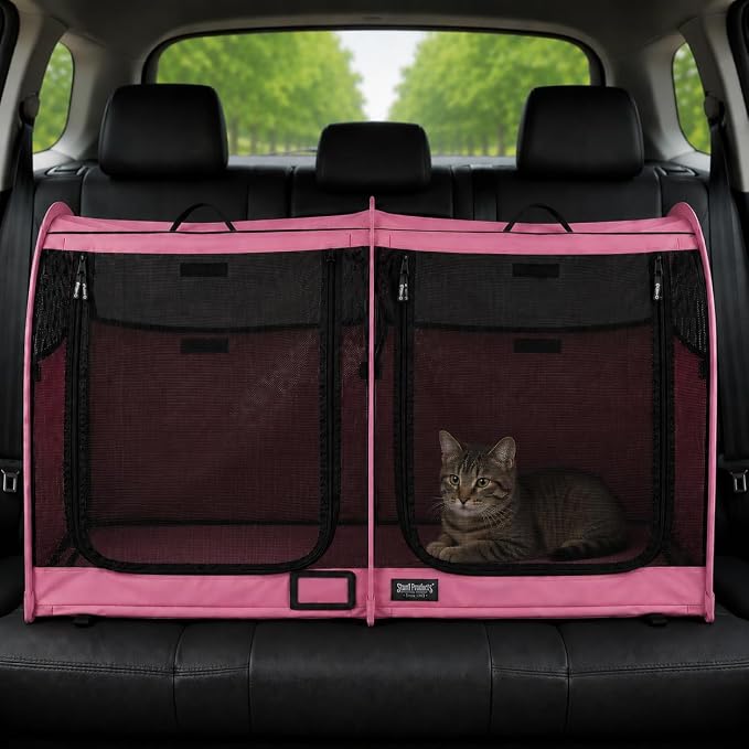 STURDI Small Cargo Pop-Up Pet Kennel, Double Compartment | Collapsible Travel Pet Crate for Cats & Dogs | Easy to Fold with Portable Carry Bag