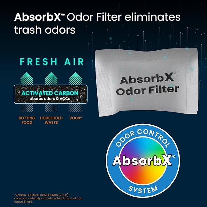 iTouchless AbsorbX 3-Pack Trash Can Odor Filter - Natural Activated Charcoal Deodorizer for Kitchen, Nursery & Compost Bins - Fits 8 Gallon & Larger iTouchless Cans