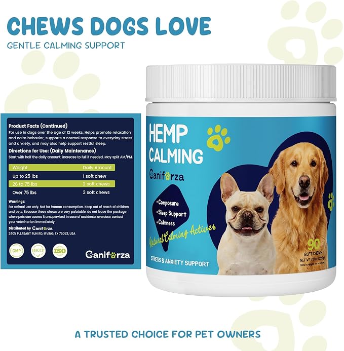 Calming Chews for Dog, Helps Support Relaxation & Stress Relief for Separation, Thunder & Travel, with Melatonin, Natural Soft & Tasty Chews, 90 Count