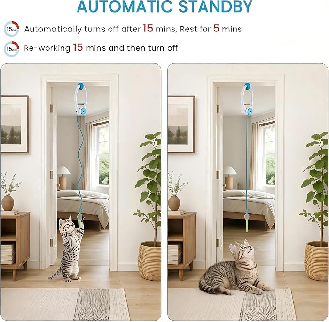 Automatic Cat Toy for Indoor Cats, Smart Door Frame Hanging Interactive Cat Toy, USB Rechargeable Self Play Cat Teaser with Elastic Rope, Jumping Swing Catching Exercise Toy