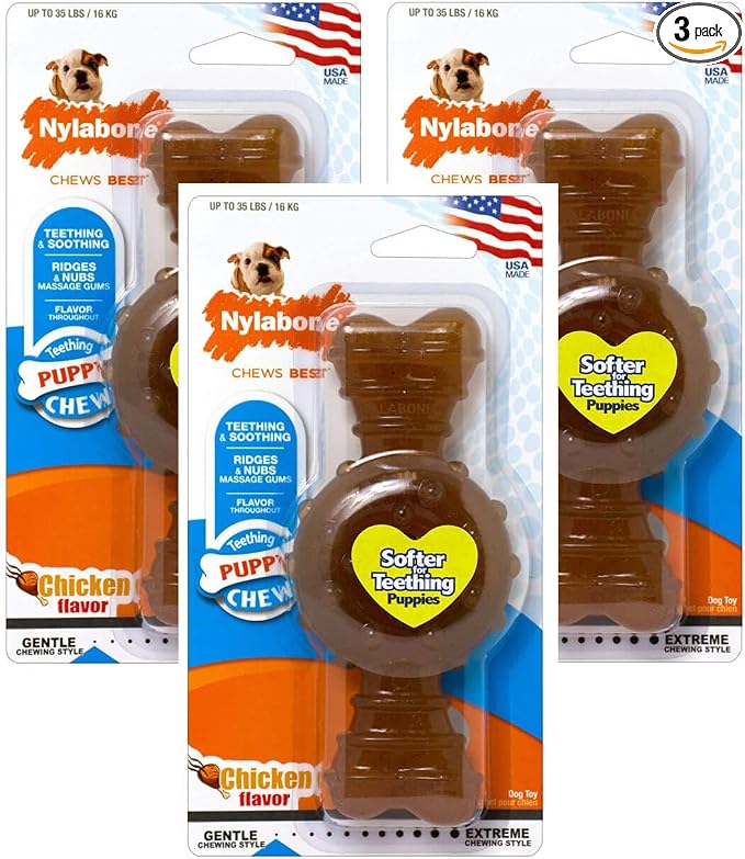 Nylabone 3 Pack of Puppy Teething Ring Bone, Chicken Flavor, Wolf Size/Up to 35 lbs.
